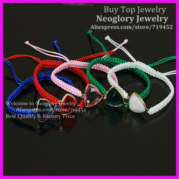10pcs Mix 5 Color Triangle Beads Macrame Bracelet,Gold Color Edge Faced Clear Quartz Beads bracelet,Gems Rope Bracelet